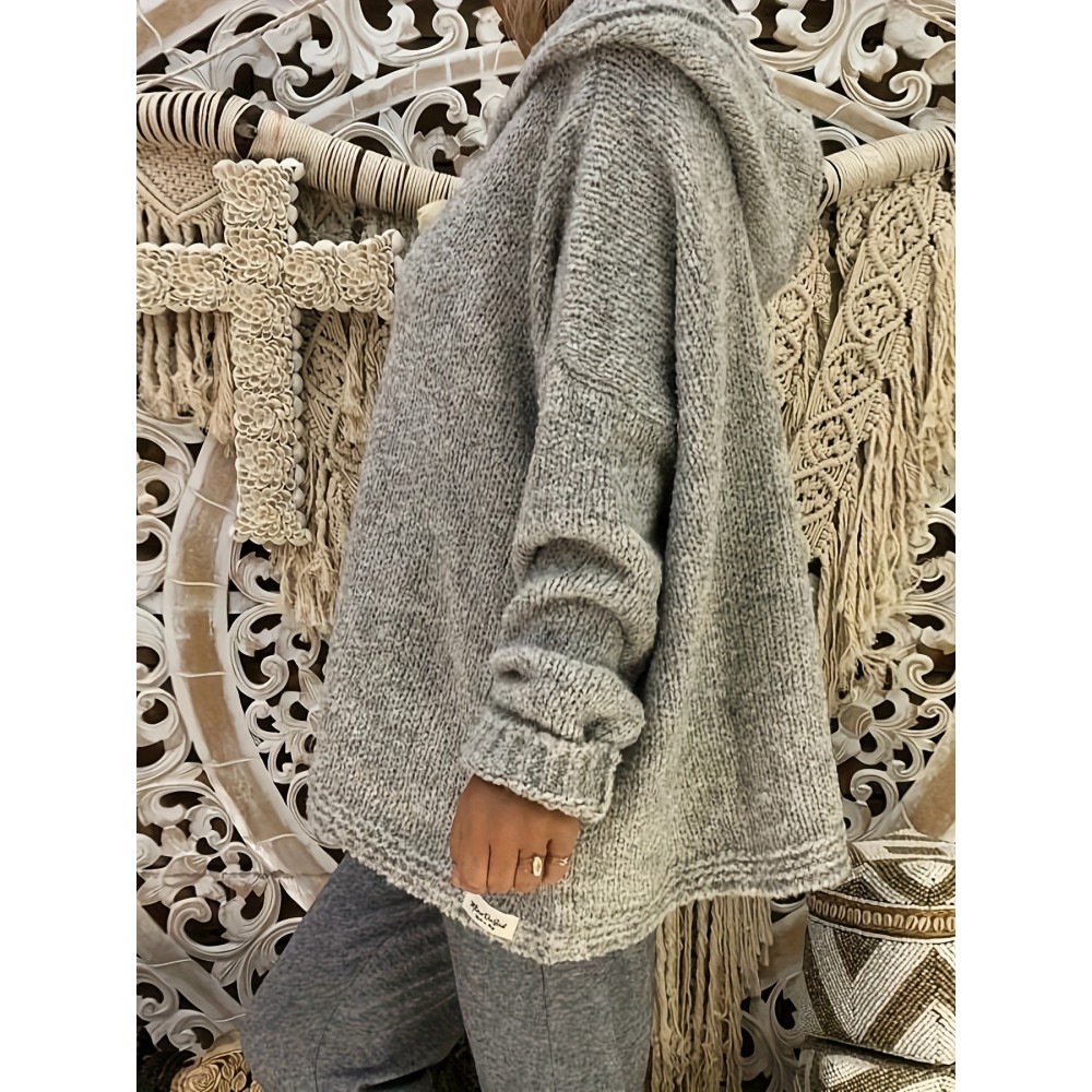 Cozy Plus Size Solid Hooded Sweater - Warm & Fashionable for Fall/Winter - Comfortable Long Sleeves, Casual Style - Perfect for Curvy Women