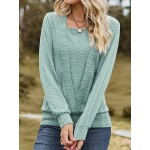 Plus Size Casual Knit Top, Women's Plus Solid Jacquard Long Sleeve Square Neck 2 In 1 Top