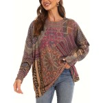 Cozy Plus Size Floral Sweater - Stylish Crew Neck Design - Long Sleeve Winter Wear for Trendsetting Women