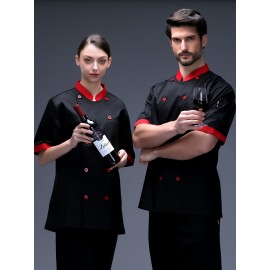 Men's Chef Coat, Formal Solid Long Sleeve Double Breasted Stand Collar Coat For Kitchen Baking Chef Works In Restaurant