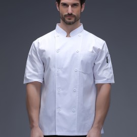 Men's Chef Coat, Formal Solid Long Sleeve Double Breasted Stand Collar Coat For Kitchen Baking Chef Works In Restaurant