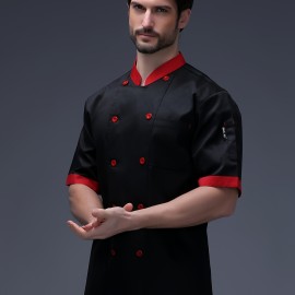 Men's Chef Coat, Formal Solid Long Sleeve Double Breasted Stand Collar Coat For Kitchen Baking Chef Works In Restaurant