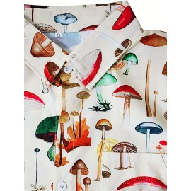 Fashion Trendy Men's Summer Lapel Mushroom Print Short Sleeve Beach Shirt, For Suffering In Summer