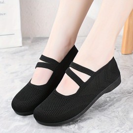 Women's Solid Color Flat Shoes, Breathable Mesh Slip On Shoes, Lightweight & Comfortable Shoes