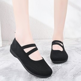 Women's Solid Color Flat Shoes, Breathable Mesh Slip On Shoes, Lightweight & Comfortable Shoes