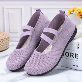 Women's Solid Color Flat Shoes, Breathable Mesh Slip On Shoes, Lightweight & Comfortable Shoes