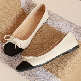 Women's Colorblock Elegant Flats, Bowknot Decor Lightweight Slip On Ballets, Soft Sole Dress Shoes