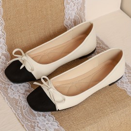 Women's Colorblock Elegant Flats, Bowknot Decor Lightweight Slip On Ballets, Soft Sole Dress Shoes