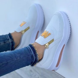 Women's Wedge Heeled Casual Shoes, Platform Zipper Solid Color Sneakers, Women's Comfy Casual Shoes