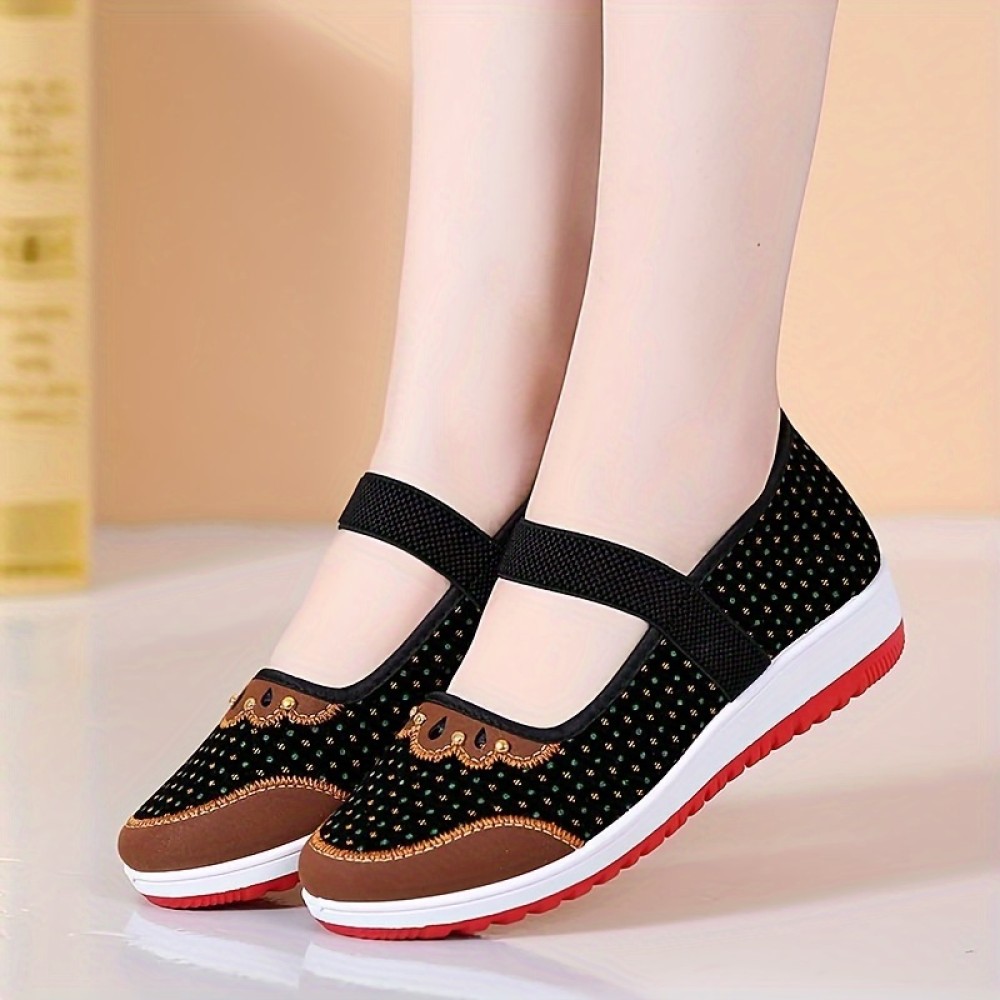 Women's Solid Color Comfy Shoes, Ankle Band Soft Sole Platform Slip On Casual Shoes, Low-top Walking Shoes