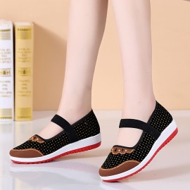 Women's Solid Color Comfy Shoes, Ankle Band Soft Sole Platform Slip On Casual Shoes, Low-top Walking Shoes