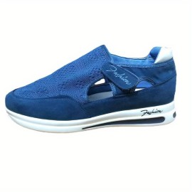 Women's Platform Mesh Sneakers, Casual Breathable Hook & Loop Non Slip Flats, Casual Walking Shoes