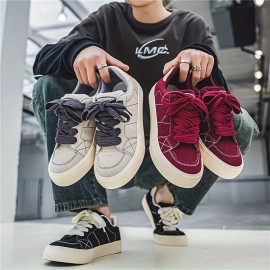 Men's Trendy Lace Up Low Top Casual Walking Street Wandering Campus For Students Teenager Youth, Outdoor, All Seasons