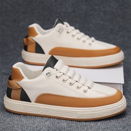 Men's PU Leather Skate Shoes With Good Traction, Breathable Lace-up Sneakers