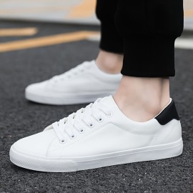 Plus Size Men's Solid Colour Low Top Skateboard Shoes, Comfy Non Slip Lace Up Casual Sneakers For Men's Outdoor Activities