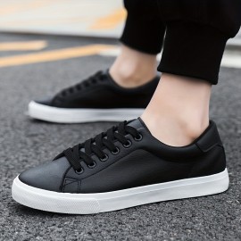 Plus Size Men's Solid Colour Low Top Skateboard Shoes, Comfy Non Slip Lace Up Casual Sneakers For Men's Outdoor Activities