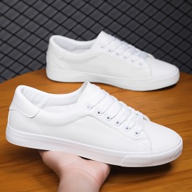 Plus Size Men's Solid Colour Low Top Skateboard Shoes, Comfy Non Slip Lace Up Casual Sneakers For Men's Outdoor Activities