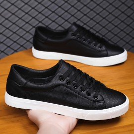 Plus Size Men's Solid Colour Low Top Skateboard Shoes, Comfy Non Slip Lace Up Casual Sneakers For Men's Outdoor Activities