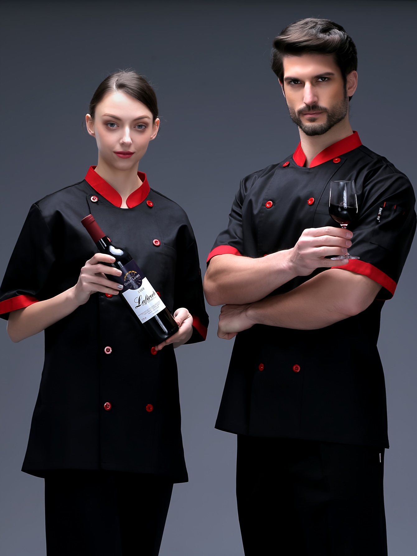 mens chef coat formal solid long sleeve double breasted stand collar coat for kitchen baking chef works in restaurant details 3