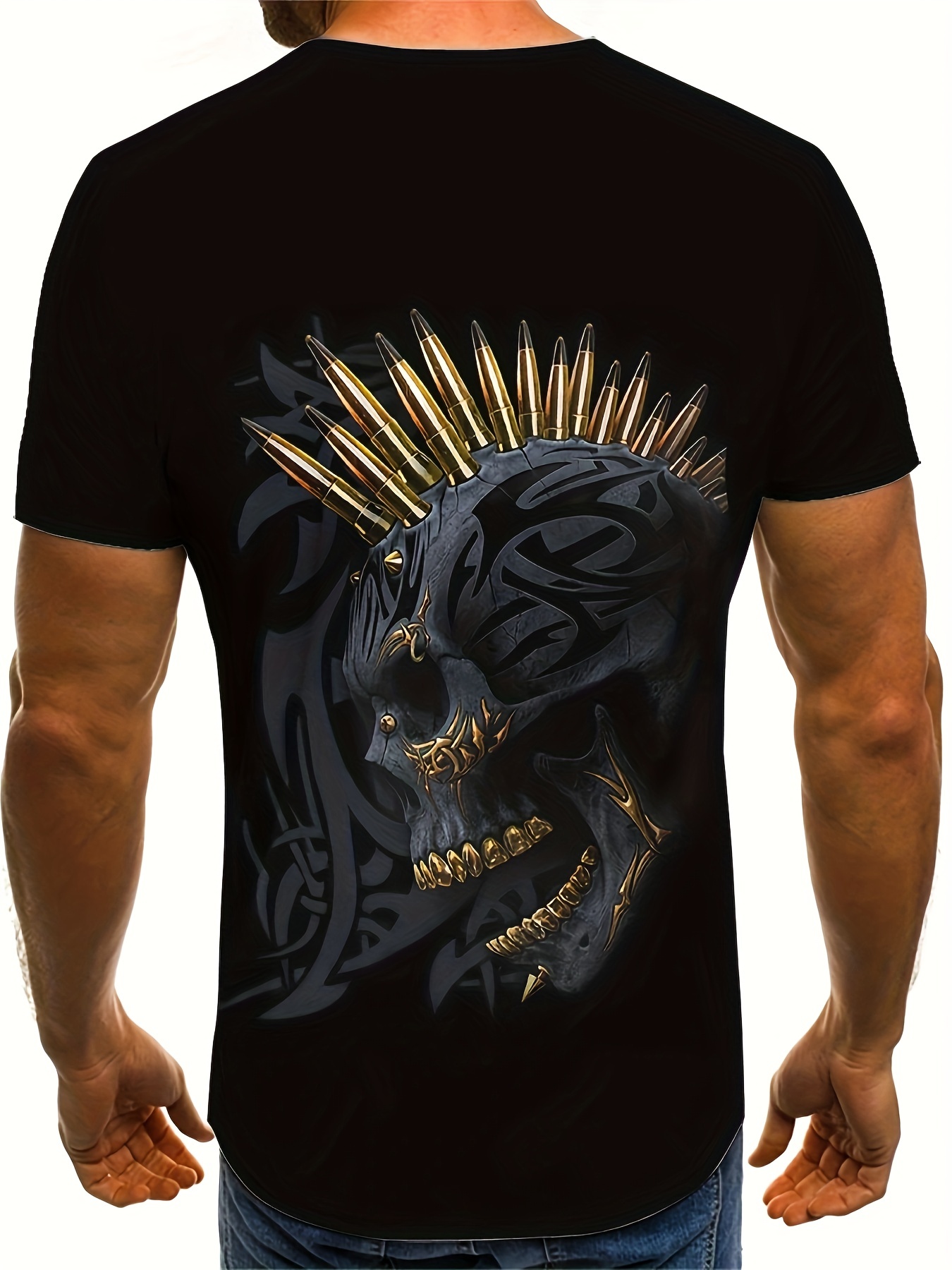 scary skull head with golden teeth 3d print mens trendy graphic summer outdoor t shirt details 0