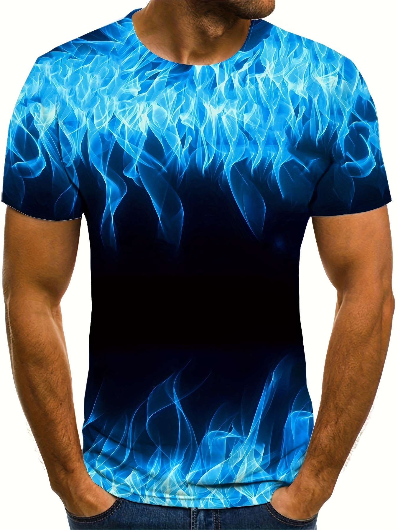 3d fire print mens graphic design crew neck active t shirt casual comfy tees tshirts for summer mens clothing tops for daily gym workout running details 1