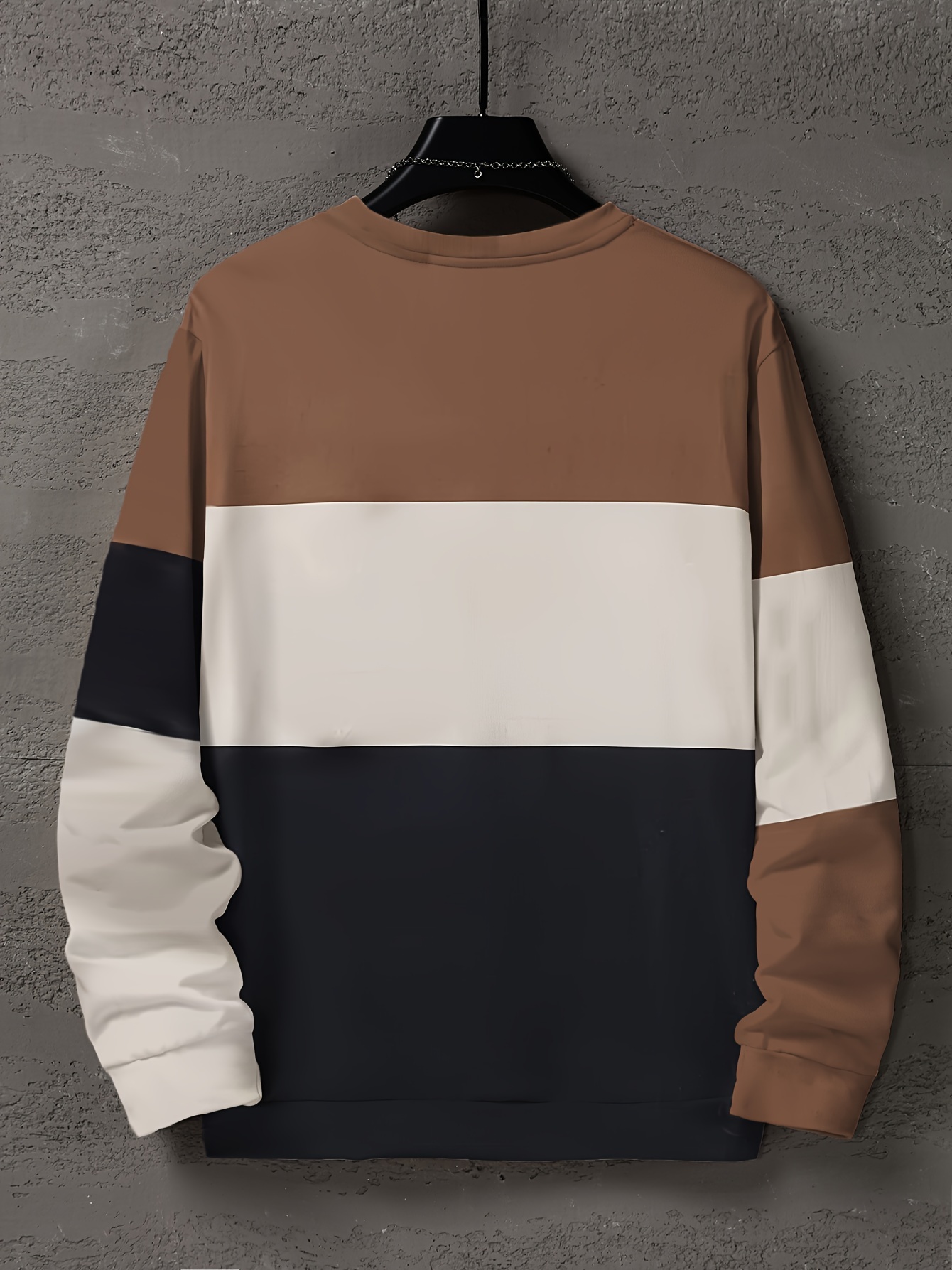 color block trendy sweatshirt mens casual graphic design slightly stretch crew neck pullover sweatshirt for autumn winter details 1