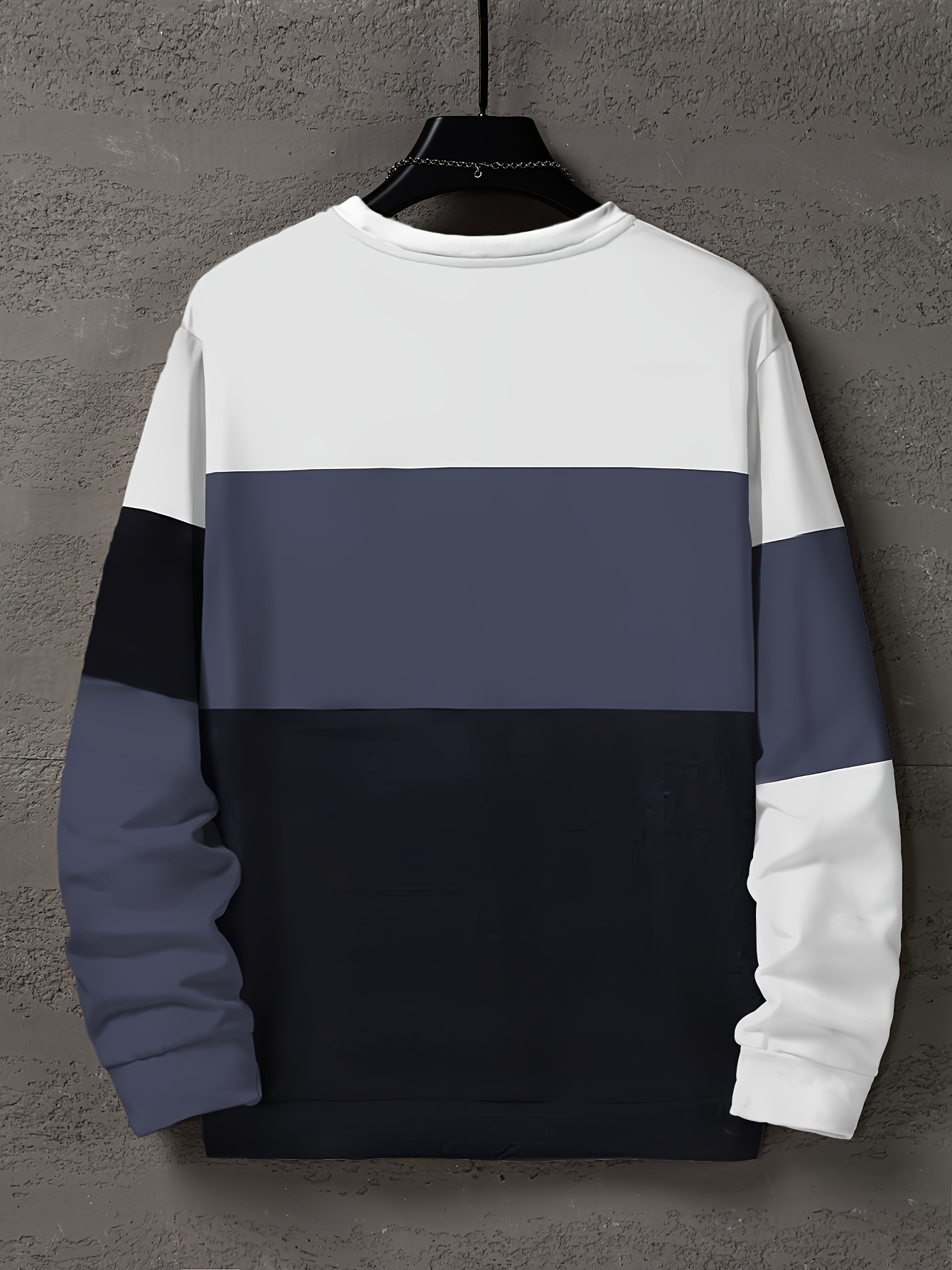 color block trendy sweatshirt mens casual graphic design slightly stretch crew neck pullover sweatshirt for autumn winter details 4