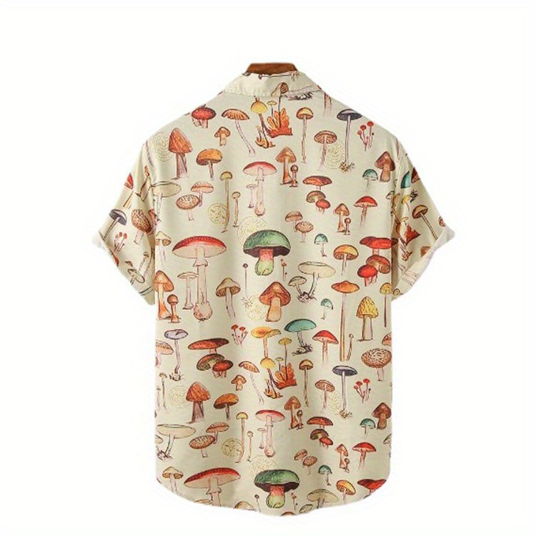 fashion trendy mens summer lapel mushroom print short sleeve beach shirt for suffering in summer details 1