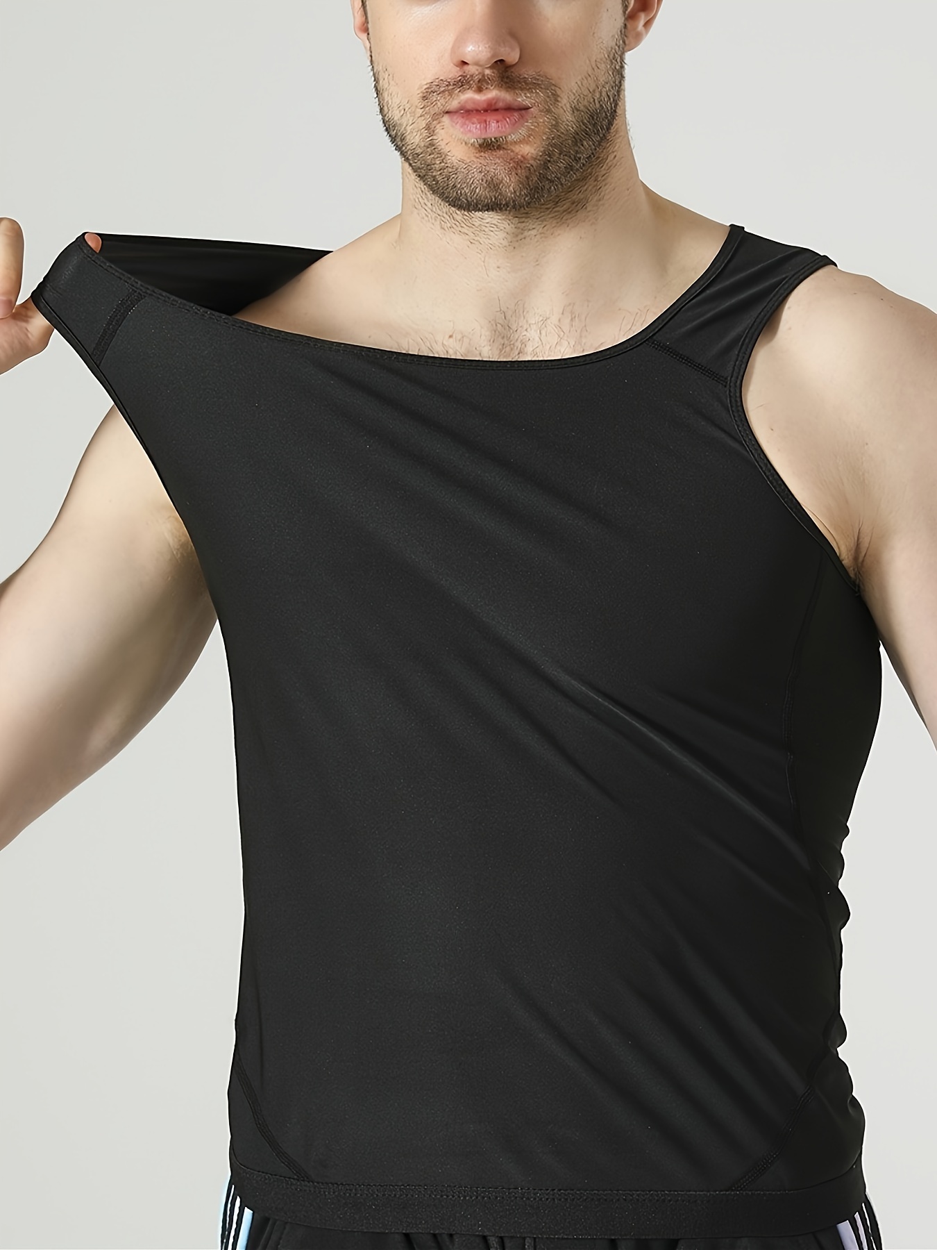 mens tight fit sauna sweat workout crew neck tanktop vest body shapewear for men details 4