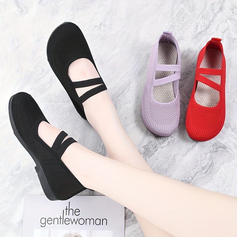 womens solid color flat shoes breathable mesh slip on shoes lightweight comfortable shoes details 1