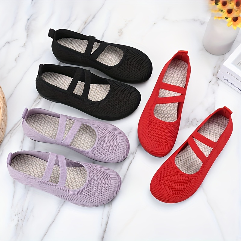 womens solid color flat shoes breathable mesh slip on shoes lightweight comfortable shoes details 2