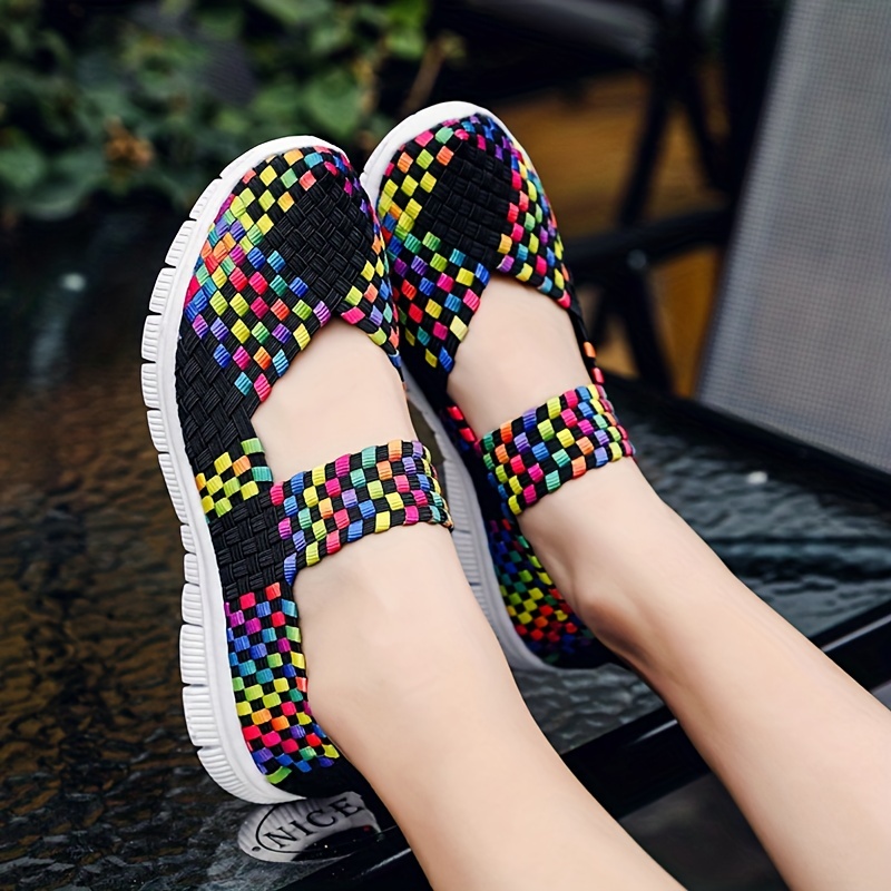 womens colorful braided flat shoes casual slip on soft sole shoes lightweight walking shoes details 0