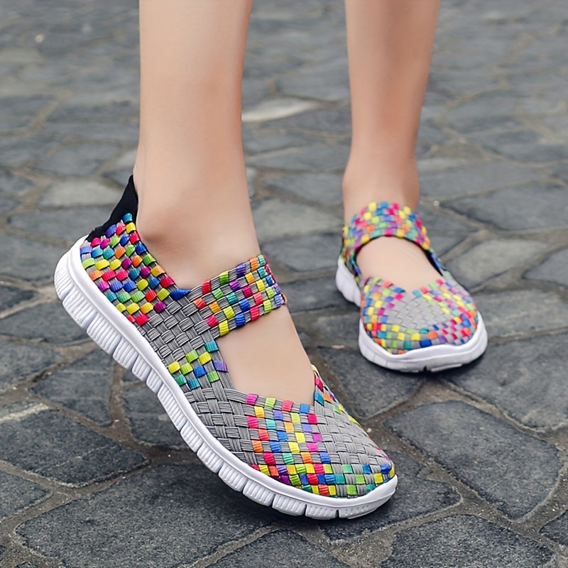 womens colorful braided flat shoes casual slip on soft sole shoes lightweight walking shoes details 2