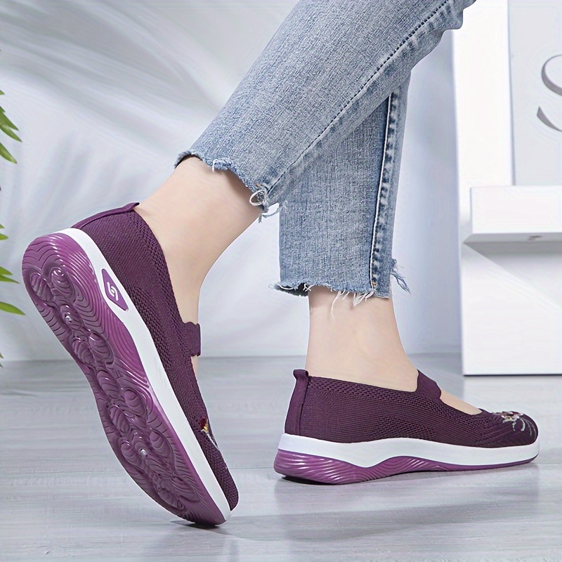 womens floral embroidered flats ankle band soft sole platform shallow mouth shoes low top walking comfy shoes details 5