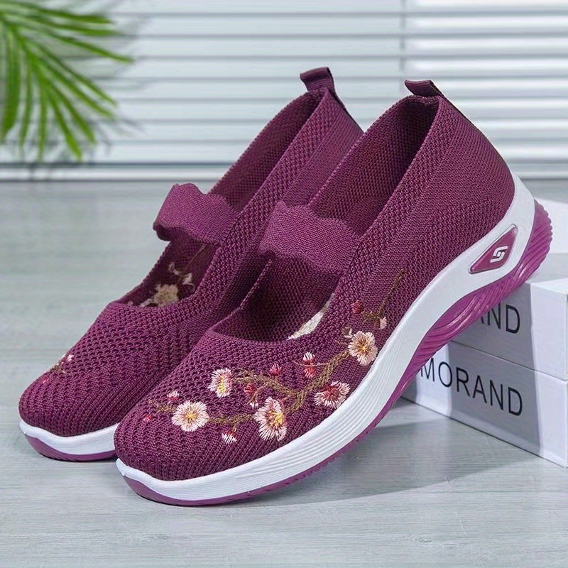 womens knitted flat shoes comfy floral embroidered slip on shoes outdoor casual comfy shoes details 1